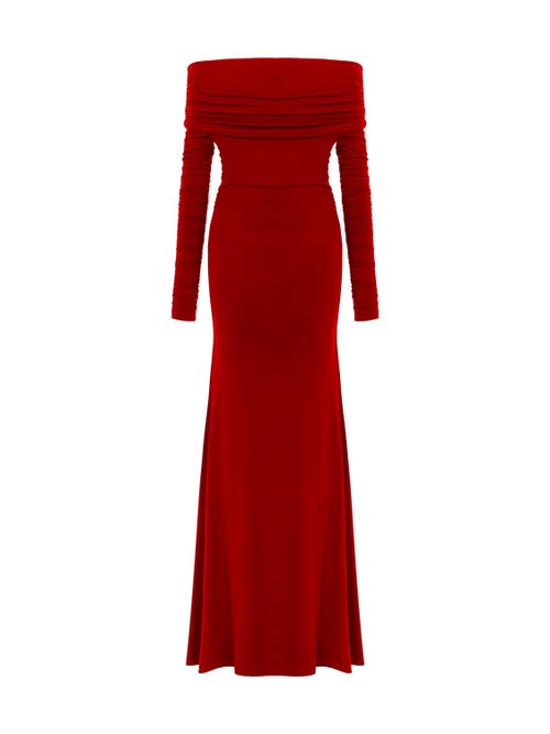 Shop Nocturne Off-the-shoulder Maxi Dress In Red