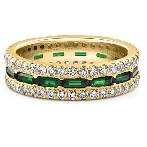 Bliss Diamond 2 1/2 Ct Diamond & Emerald Eternity Ring In Gold