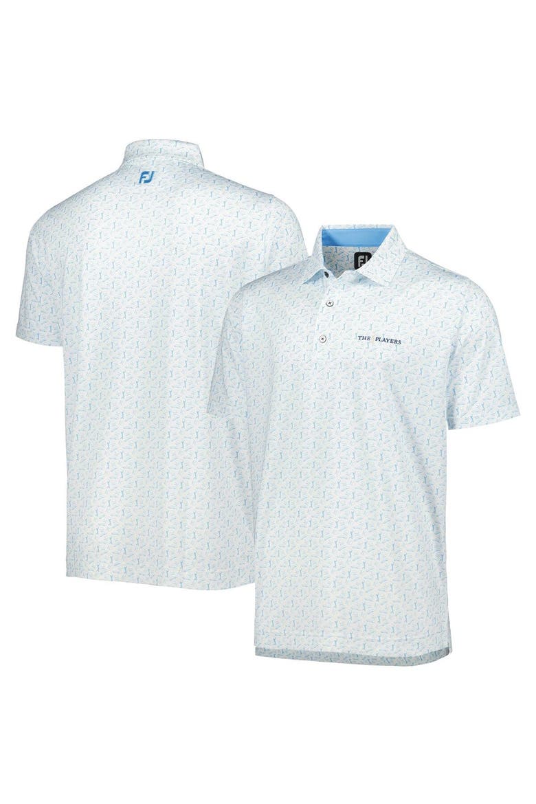 Men's FootJoy White/Light Blue THE PLAYERS Allover Print ProDry Polo, Alternate, color, White