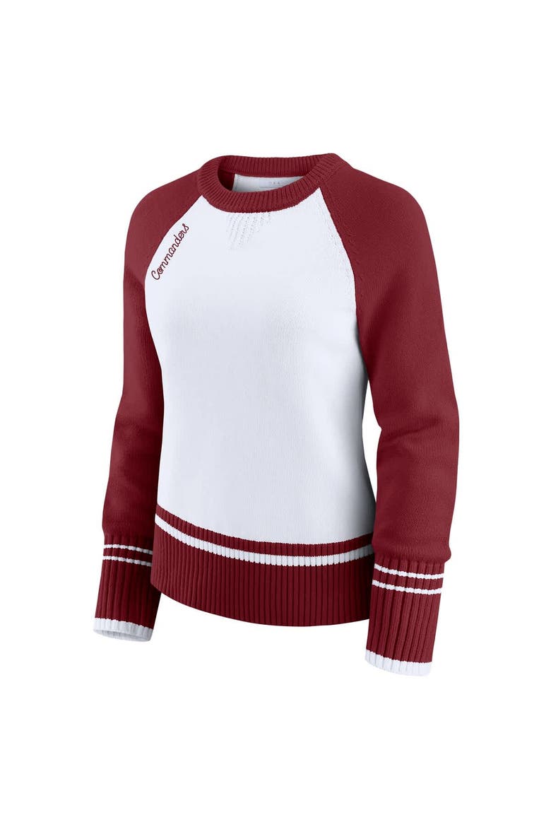Women's WEAR by Erin Andrews White/Burgundy Washington Commanders Colorblock Raglan Sweater, Alternate, color, White