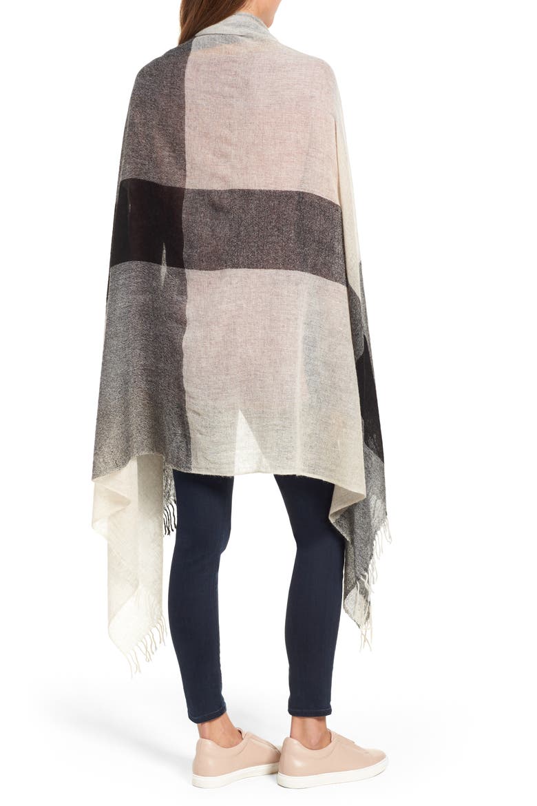Plaid Cashmere Wrap, Alternate, color, BLACK COMBO