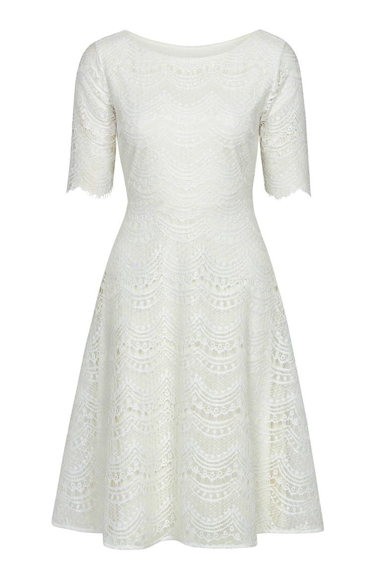 Evie 3/4 Sleeve Knee Length Lace Dress, Alternate, color, Ivory