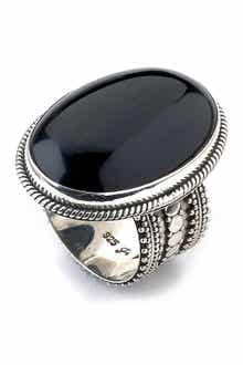 SAMUEL B. Sterling Silver Bezel Set Oval Black Onyx Ring