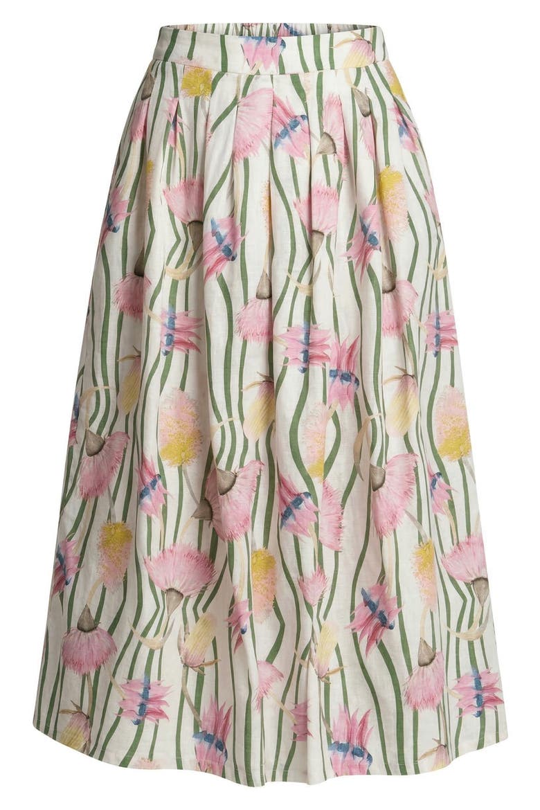 The Reef Print Pleated Linen & Cotton Maxi Skirt, Alternate, color, AUSSIE DESERT FLOWERS