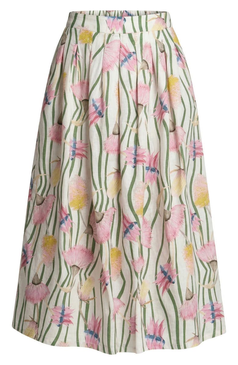 The Lulo Project The Reef Print Pleated Linen & Cotton Maxi Skirt, Alternate, color, Aussie Desert Flowers