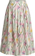The Lulo Project The Reef Print Pleated Linen & Cotton Maxi Skirt