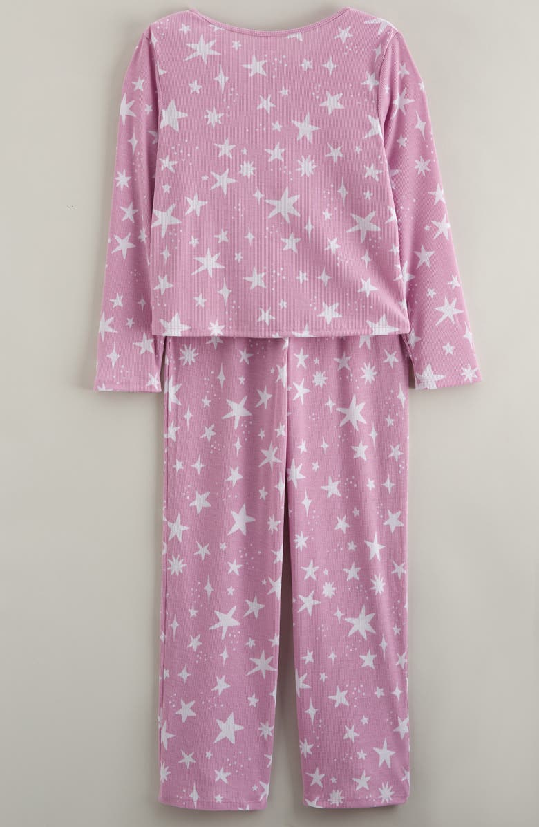 Nordstrom Kids' Print Rib Two-Piece Pajamas, Alternate, color, Purple Retro Stars