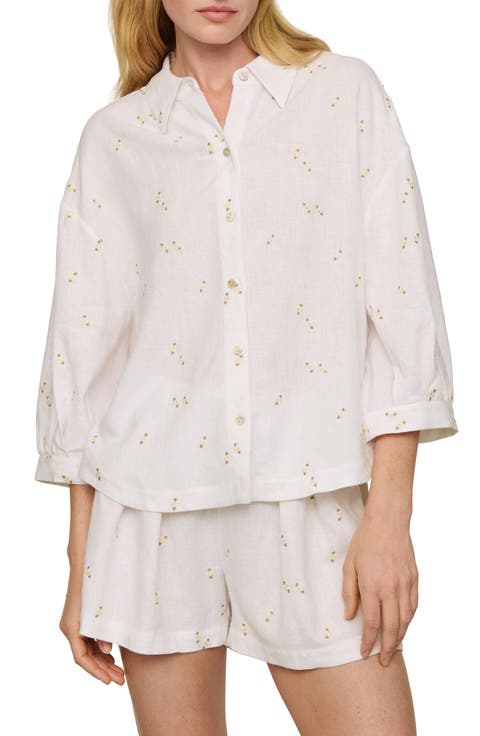 Relaxed Linen Blend Button-Up Sleep Shirt