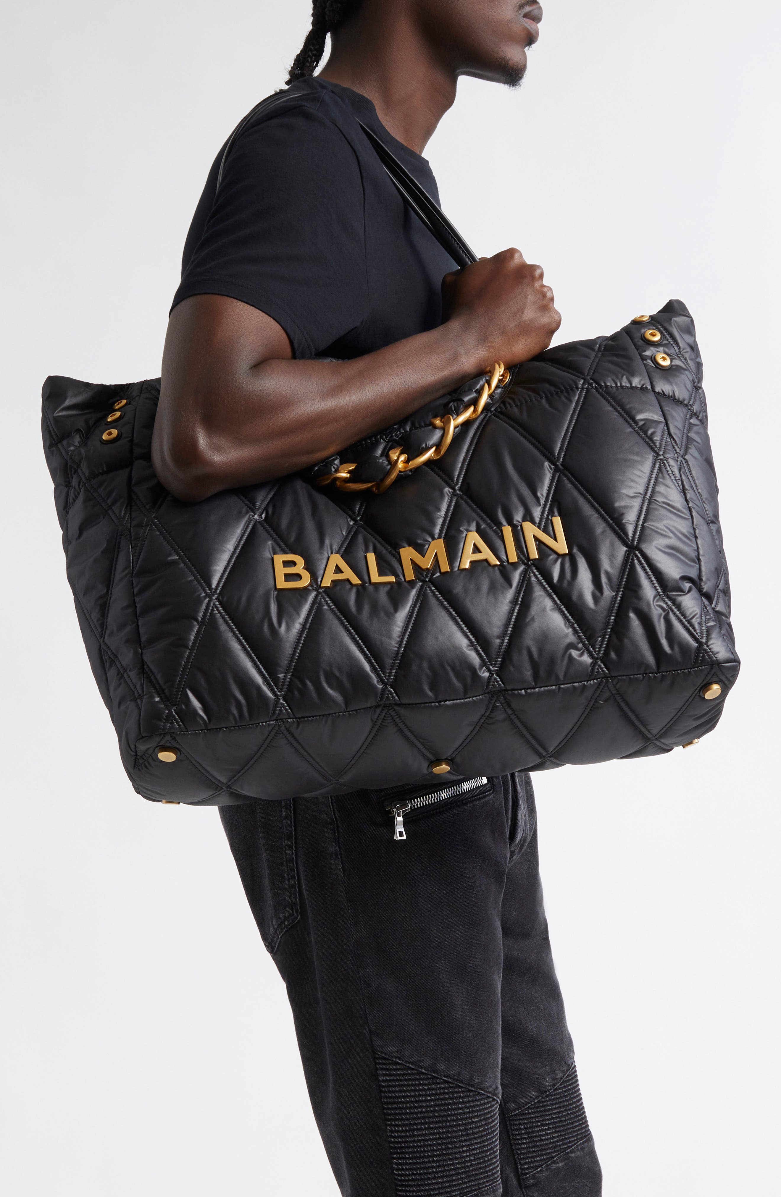 Balmain XXL 1945 Soft Quilted Nylon Tote Bag, Alternate, color, 
