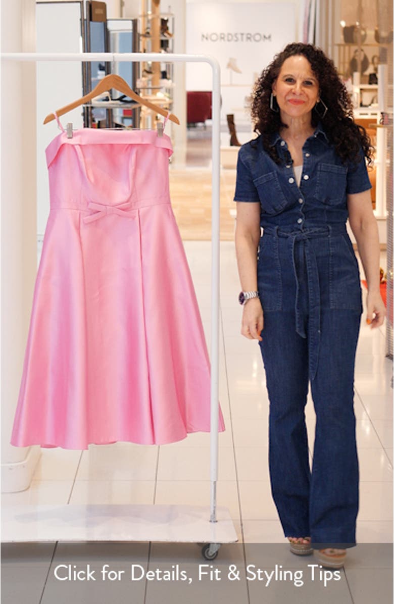 Bow Trim Strapless Mikado Cocktail Dress, sales video thumbnail