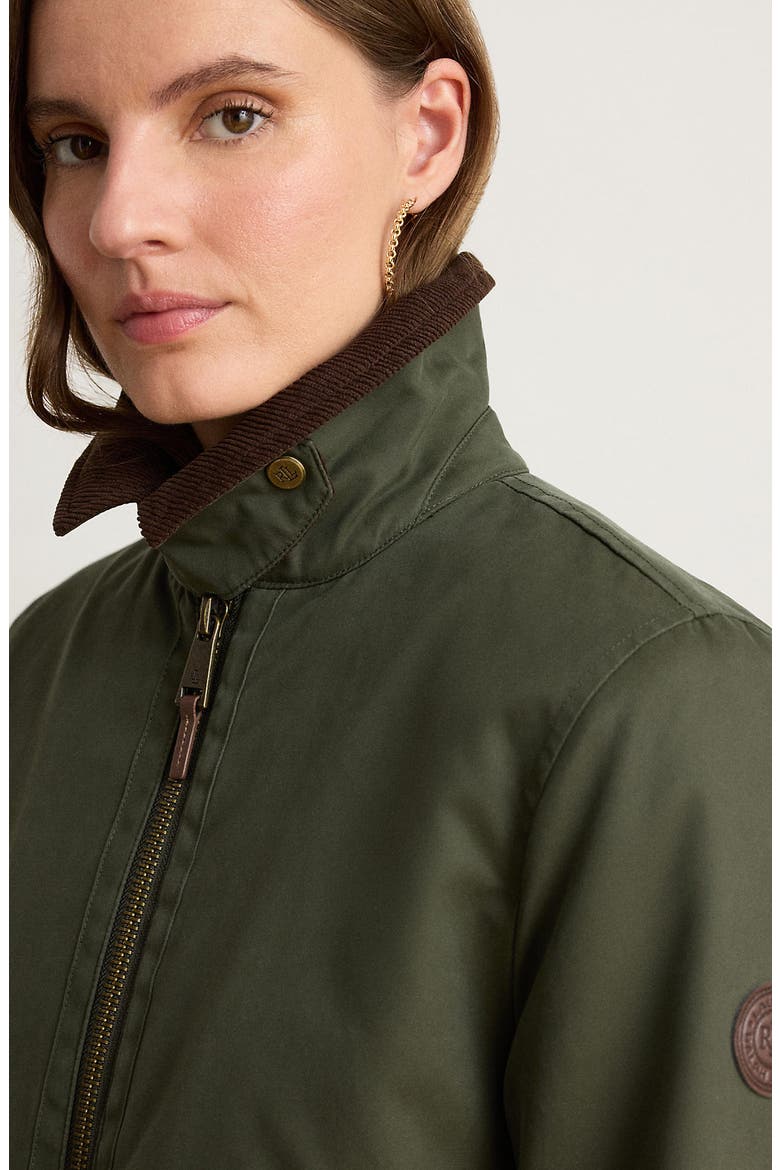 Waxed Raincoat with Corduroy Trim, Alternate, color, OLIVE FERN