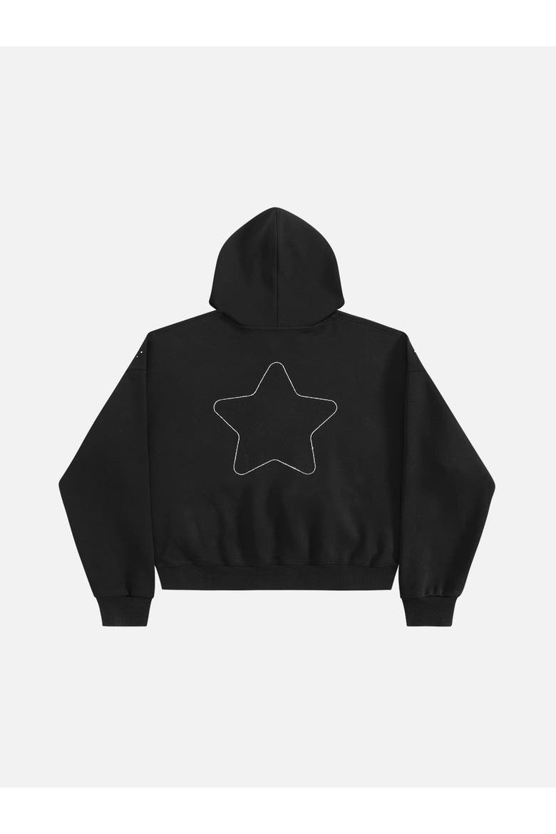 Boxy Rhinestone Star Pullover Hoodie, Alternate, color, Black