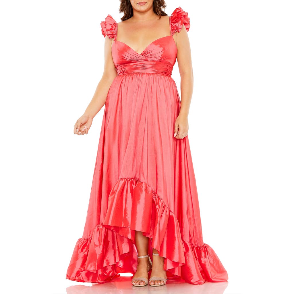 Mac Duggal Sweetheart Ruffle Strap High Low Taffeta Gown In Watermelon