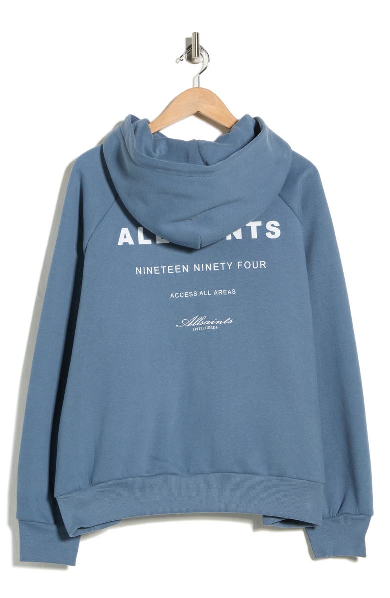 AllSaints Tour Talon Logo Graphic Hoodie, Alternate, color, Flint Stone Blue