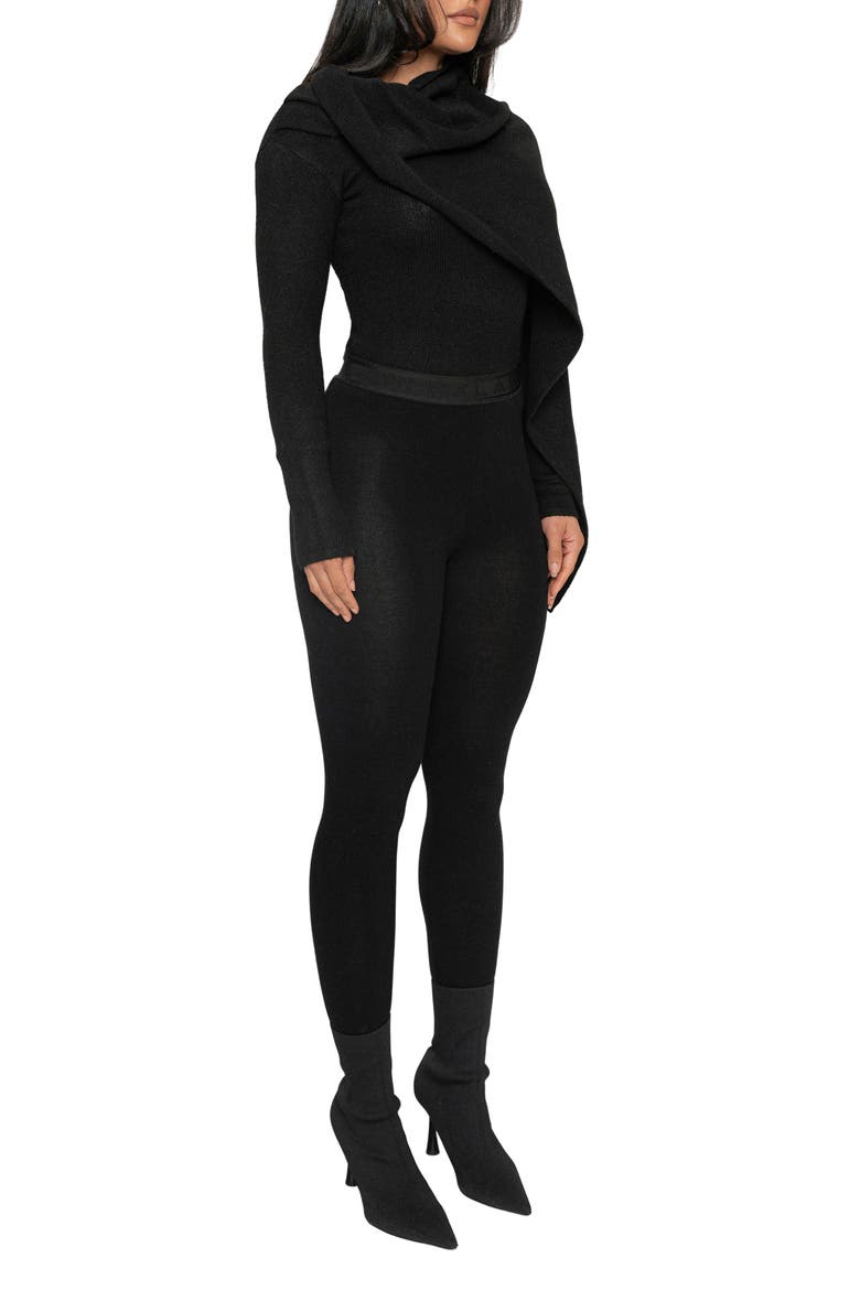 Rib Scarf Sweater, Alternate, color, BLACK