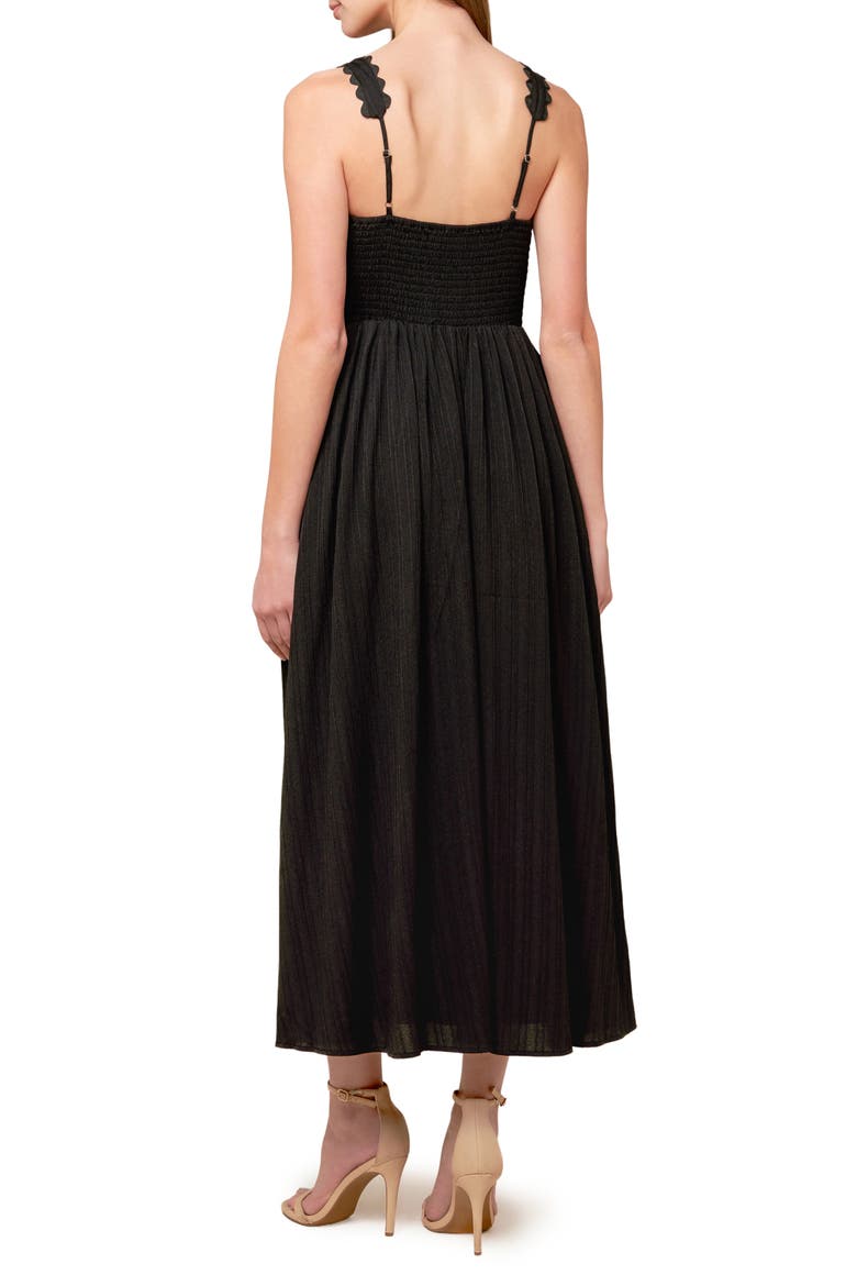 Embroidered Fit and Flare Midi Dress, Alternate, color, BLACK