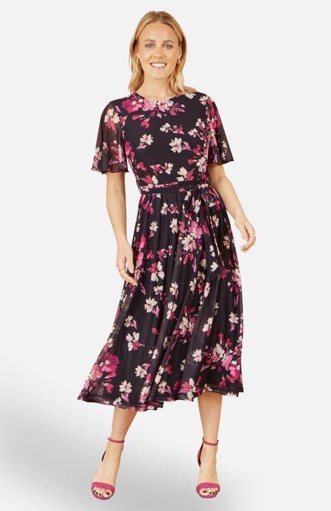 Mesh Skater Floral Midi Dress