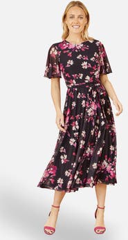 Yumi Mesh Skater Floral Midi Dress