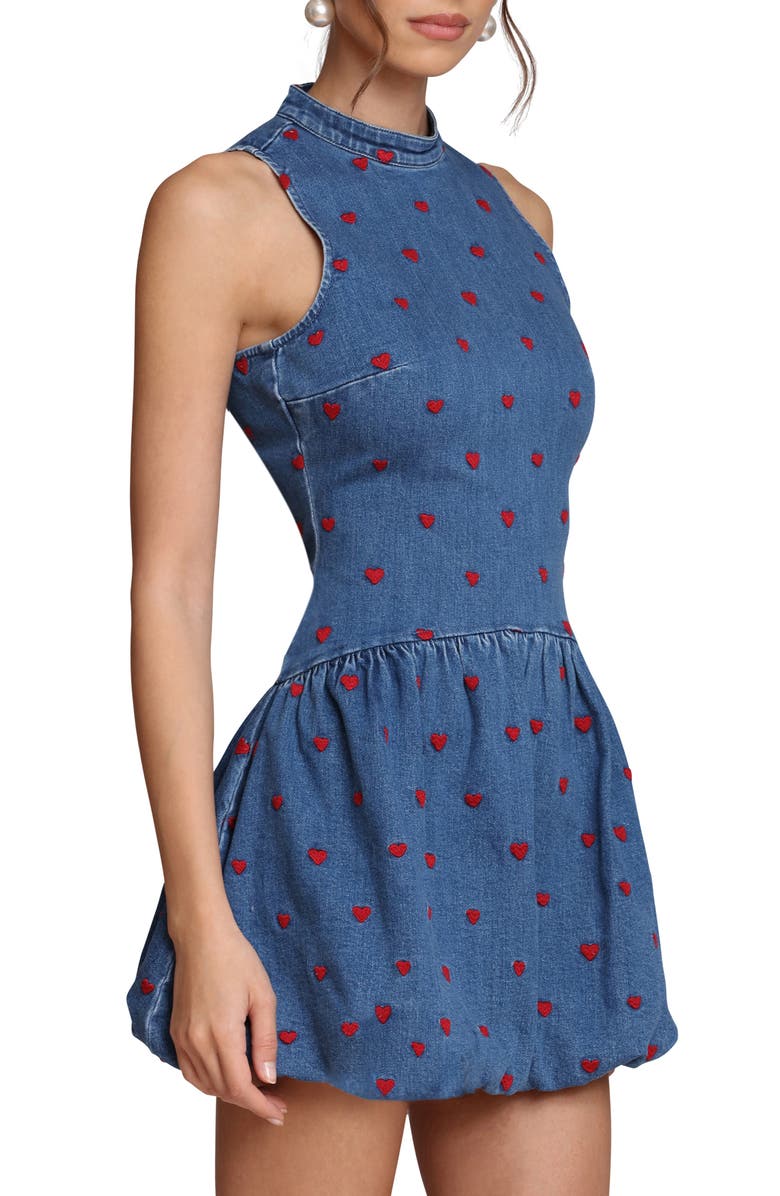 Avec Les Filles Heart Embroidered Mock Neck Bubble Dress, Alternate, color, Monarch Heart
