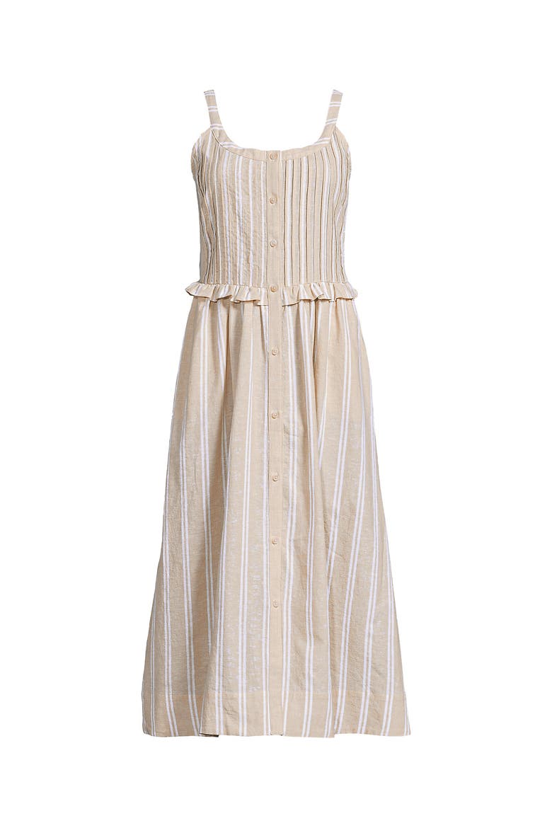 Plus Size Linen Blend Pintuck Tank Midi Dress, Alternate, color, Champagne/White Double Stripe