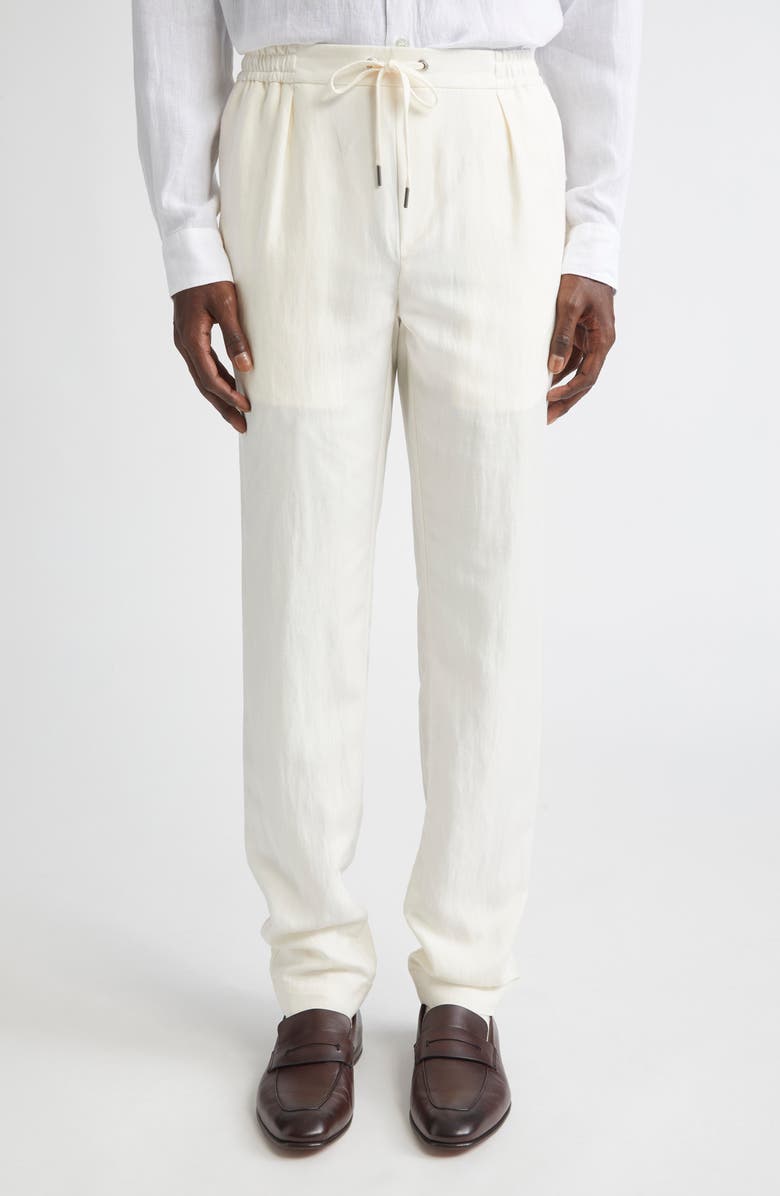 Ralph Lauren Purple Label Dorset Drawstring Silk & Linen Pants, Main, color, Classic Cream