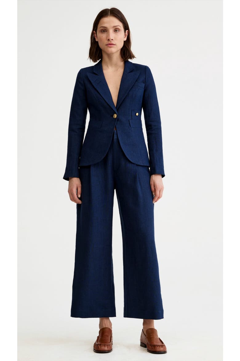 Linen Classic Duchess Blazer, Main, color, Navy Linen
