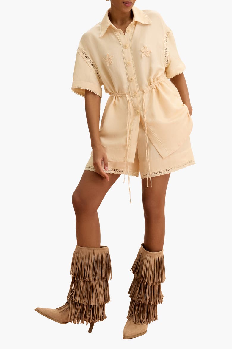 Lace-Trimmed High-Waisted Shorts, Alternate, color, Light Apricot