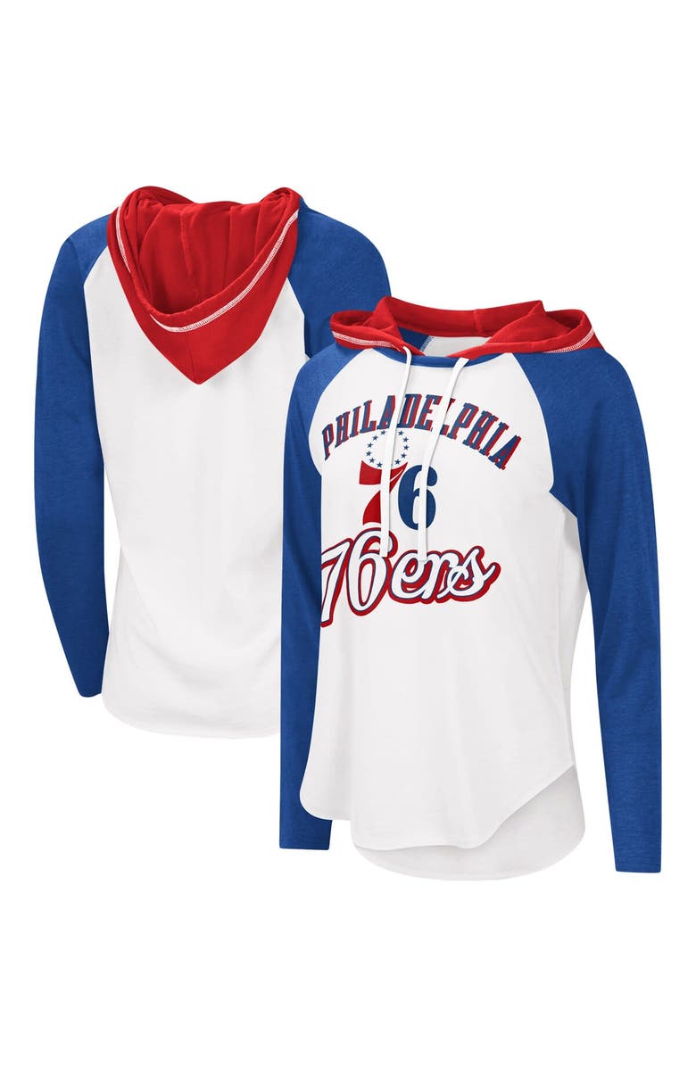 G-III 4HER BY CARL BANKS Women's G-III 4Her by Carl Banks White Philadelphia 76ers MVP Raglan Hoodie Long Sleeve T-Shirt, Main, color, White