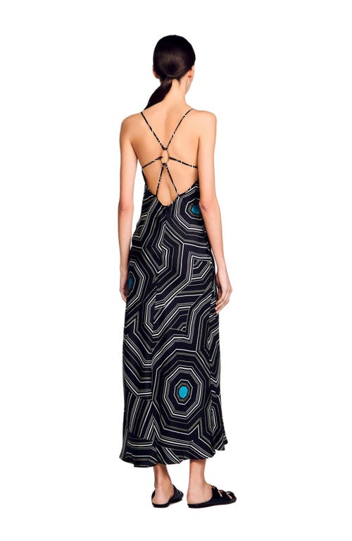 Sandro Patterned Silk Maxi Dress In Black
