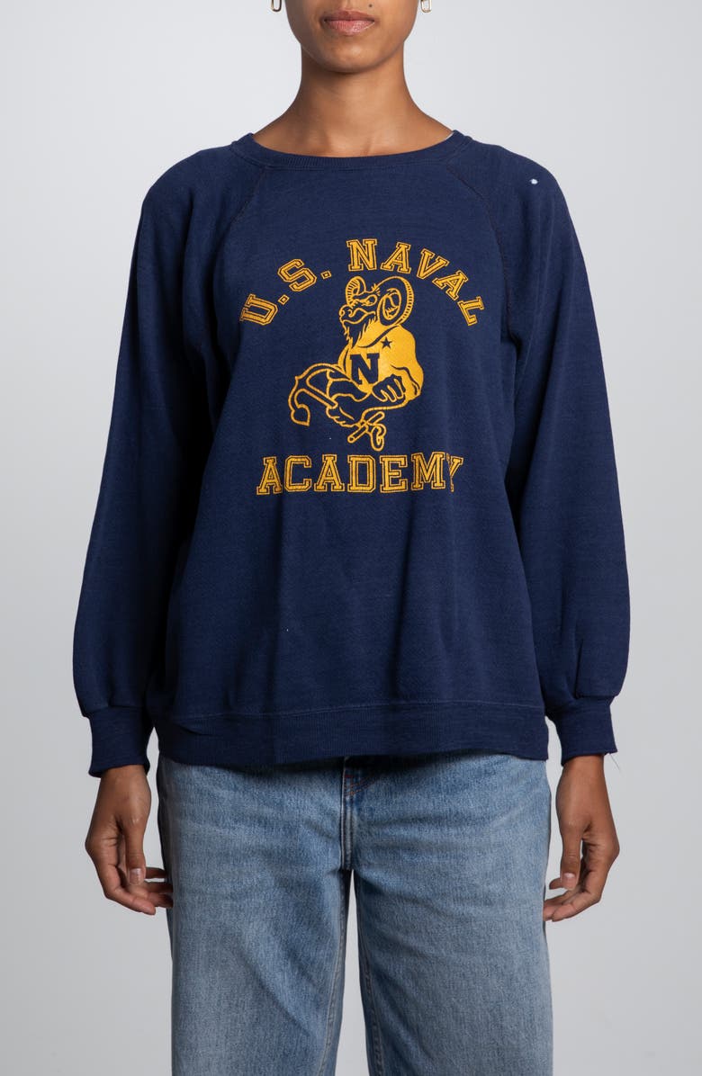 Elwood Vintage U.S. Naval Academy Crew Sweatshirt, Main, color, Navy