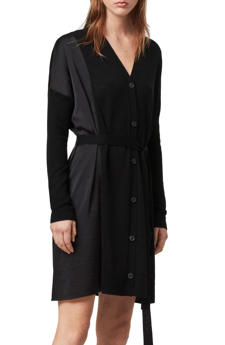 AllSaints Iva Long Sleeve Button-Up Mixed Media Dress, Alternate, color,