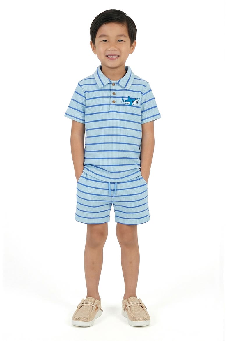 Kids' Waffle Knit Polo & Shorts Set, Alternate, color, LIGHT BLUE STRIPE