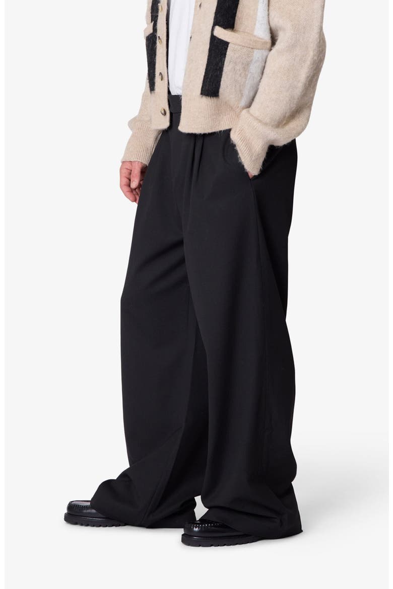 Pleated Wide Leg Cotton Blend Pants, Alternate, color, BLACK