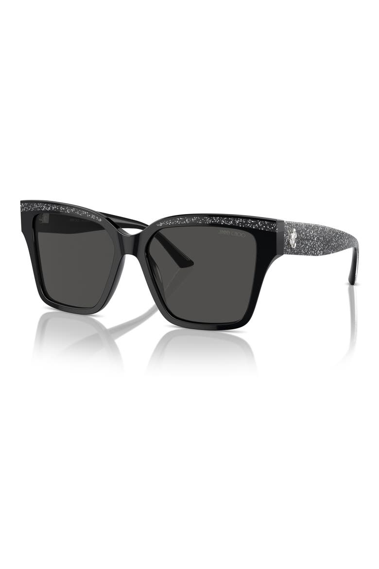 55mm Pillow Sunglasses, Alternate, color, BLACK / GLITTER / DARK GREY
