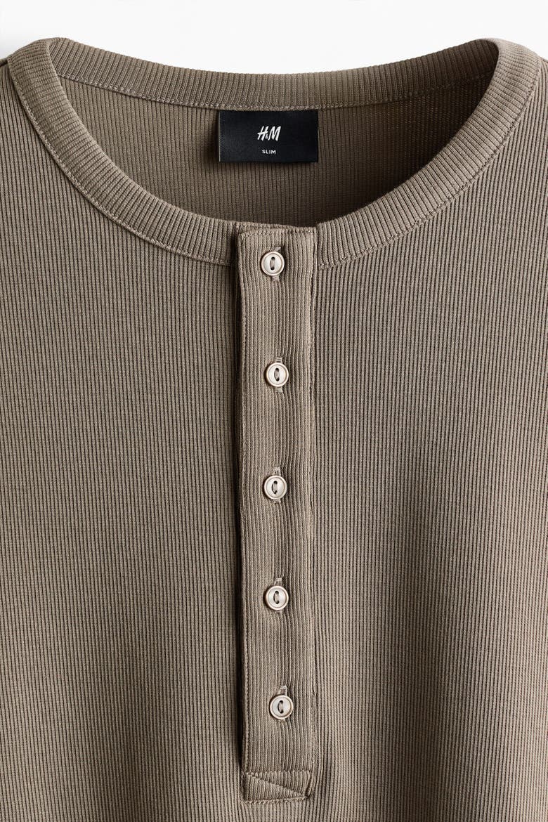 Slim-fit Ribbed Henley Shirt, Alternate, color, Khaki green