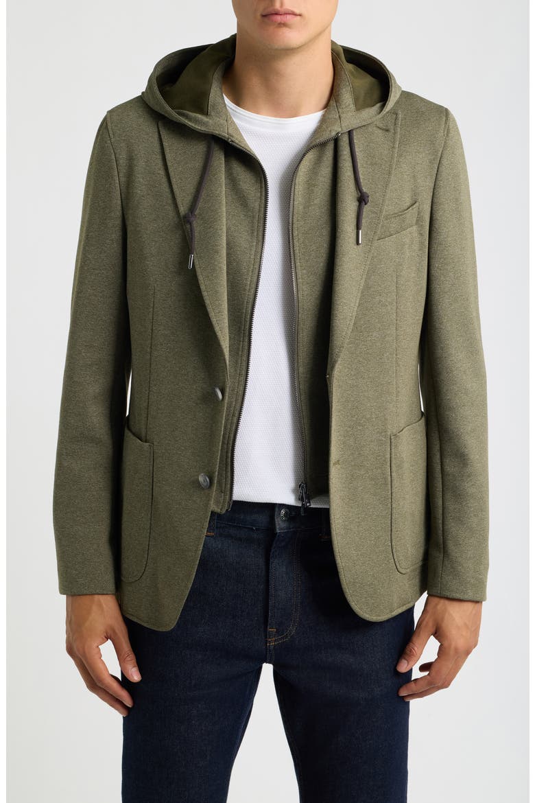 Jersey Sport Coat with Removable Hood, Main, color, MEDIUM GREEN