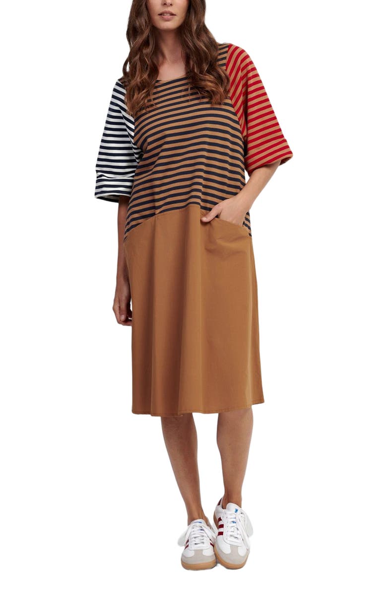 Alembika Mixed media A-line midi dress, Main, color, 