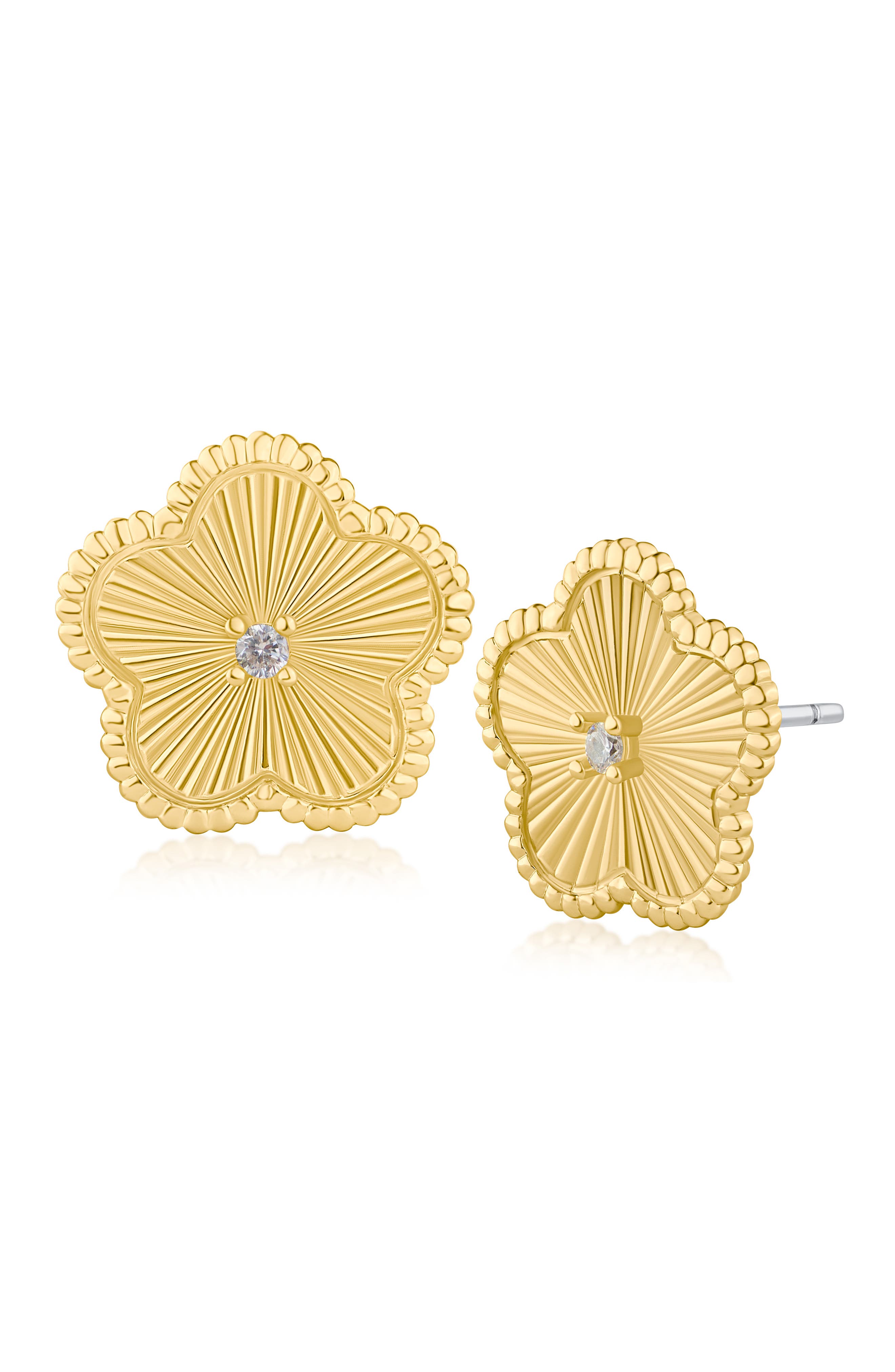 CZ by Kenneth Jay Lane Cubic Zirconia Textured Clover Stud Earrings