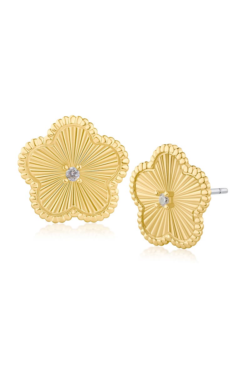 Cubic Zirconia Textured Clover Stud Earrings, Main, color, CLEAR GOLD