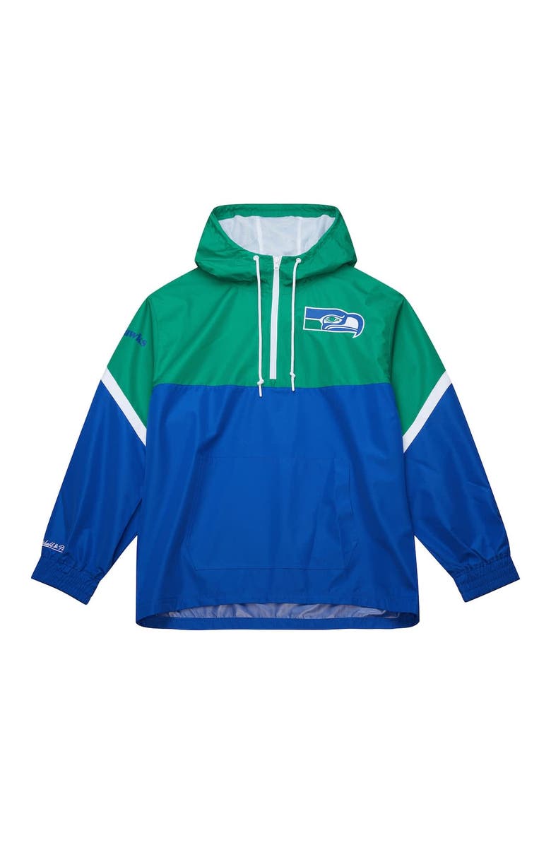Mitchell & Ness Men's Mitchell & Ness Green/Royal Seattle Seahawks Tie Breaker Vintage Logo Lightweight Anorak Half-Zip Windbreaker, Alternate, color, 