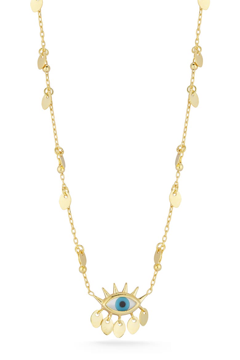 14K Gold Plated Sterling Silver Evil Eye Pendant Necklace, Main, color, GOLD