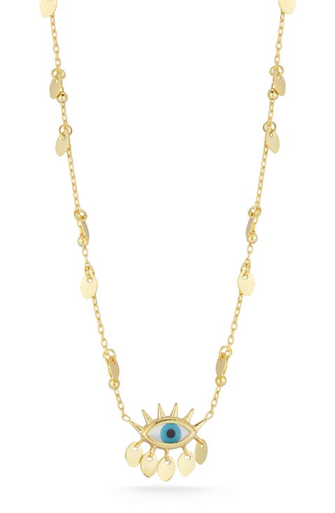 14K Gold Plated Sterling Silver Evil Eye Pendant Necklace