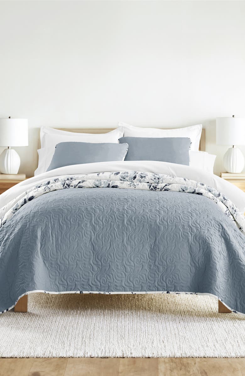 HOMESPUN Pattern Reversible Quilt & Sham Set, Alternate, color, Light Blue