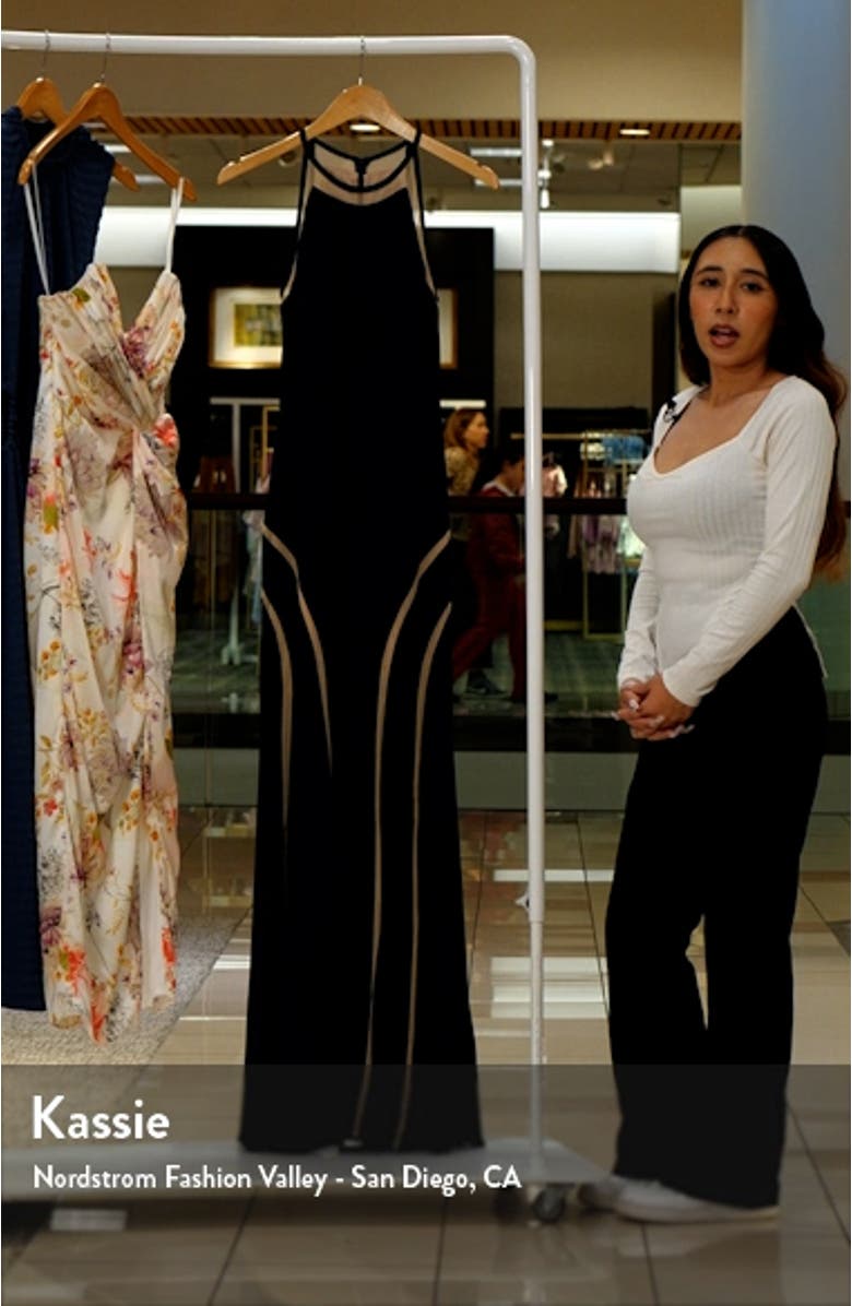 Mesh Inset Jersey Trumpet Gown, sales video thumbnail