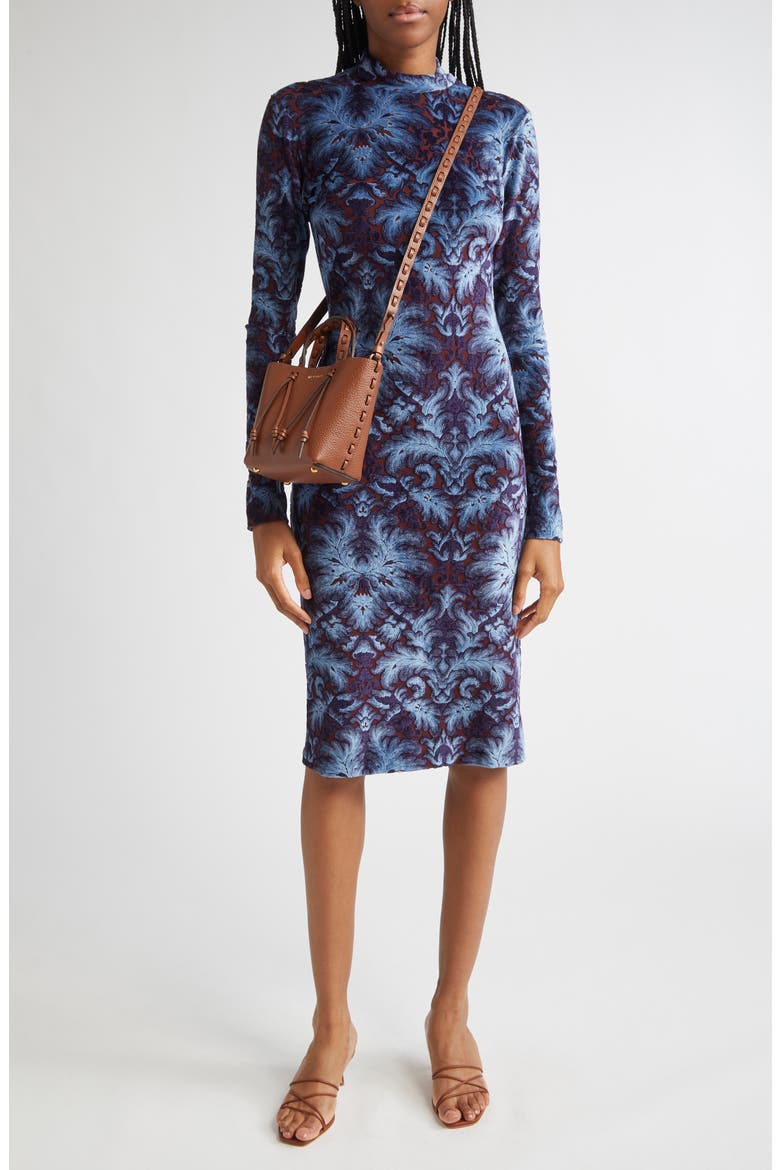 Paisley Burnout Long Sleeve Jersey Dress, Main, color, MULTICOLOR BLUE BASE