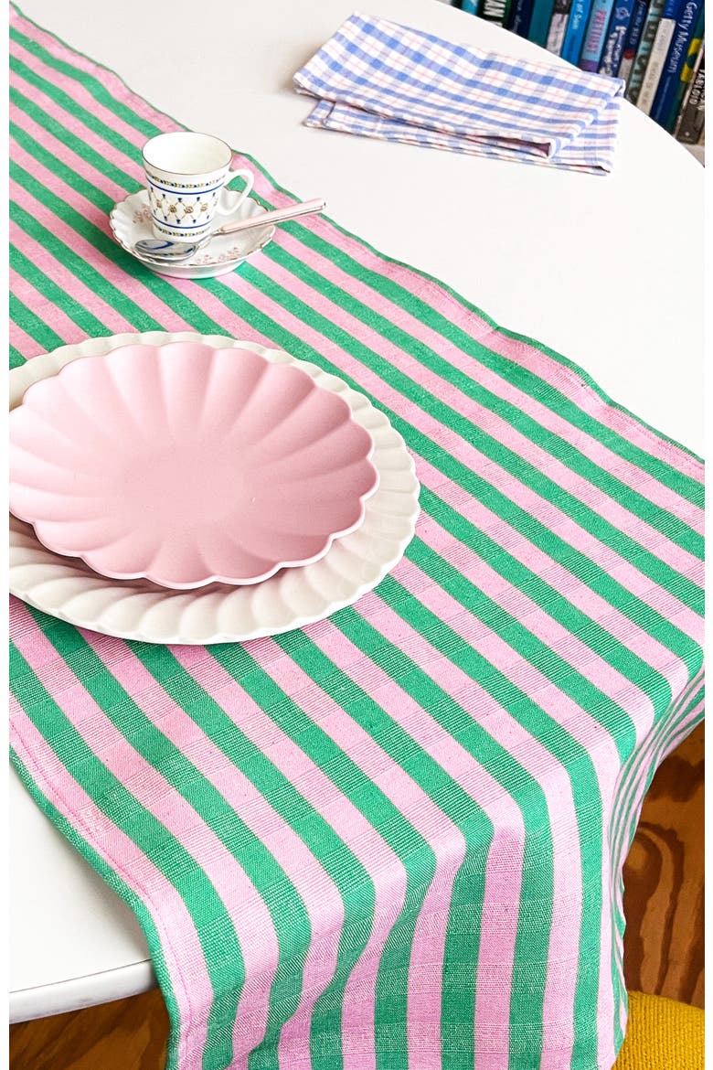 Handwoven Colorful Striped Cotton Table Runner, Alternate, color, Green