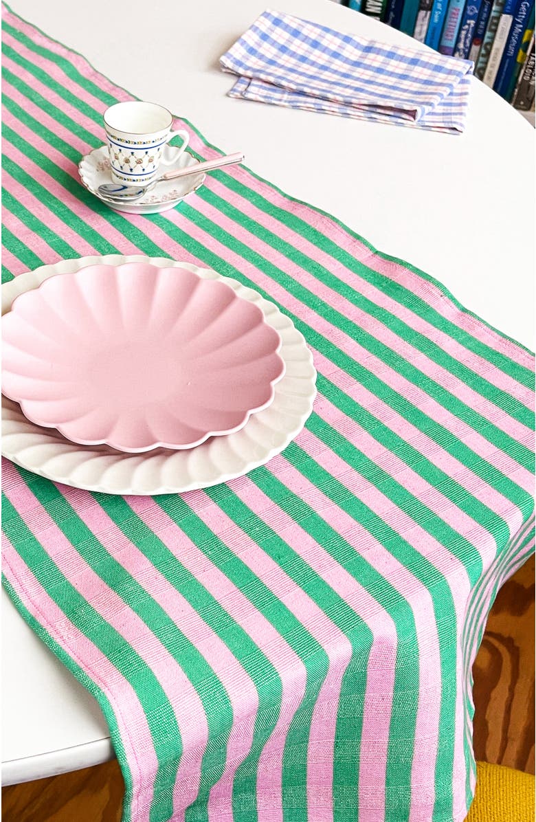 Archive New York Maxine Rainbow Striped Cotton Table Runner, Alternate, color, Green