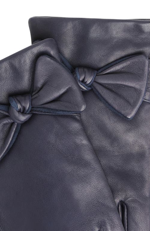 Bruno Magli Cashmere Lined Leather Bow Gloves In Blue