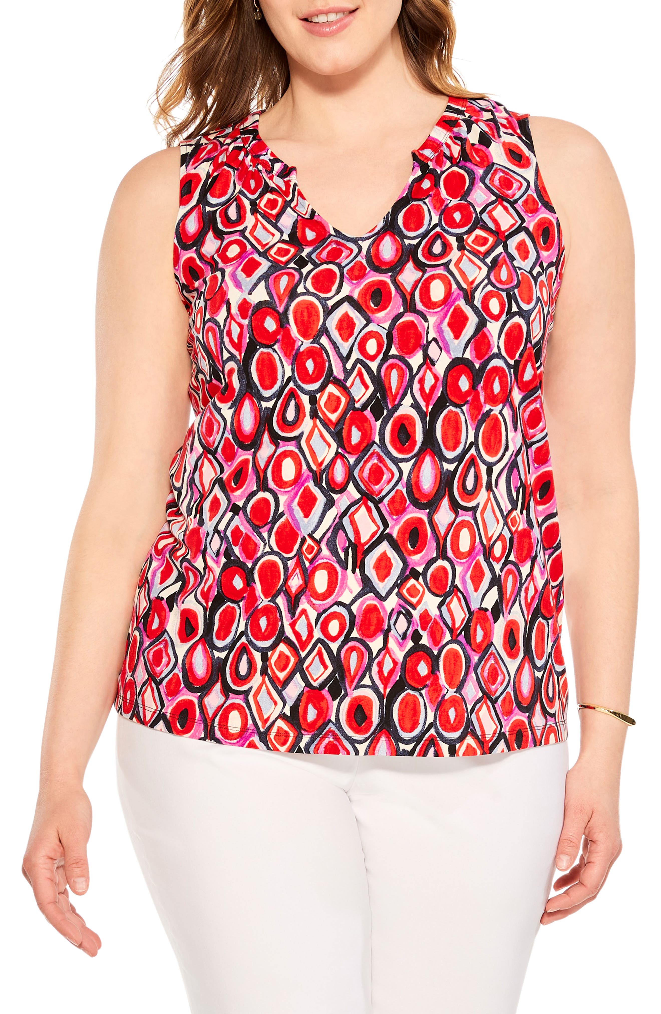 NIC+ZOE Geo Print Split Neck Blouse (Women) | Nordstromrack