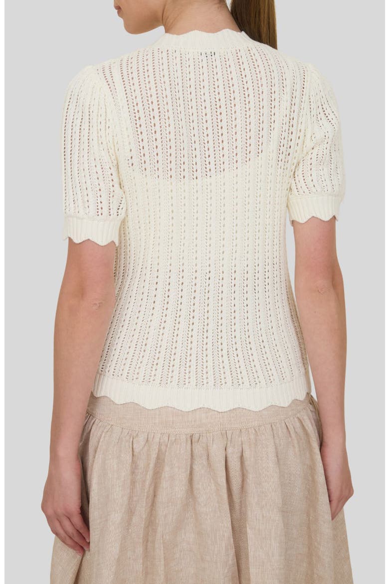 Short Sleeve Semisheer Pointelle Sweater, Alternate, color, CREAM